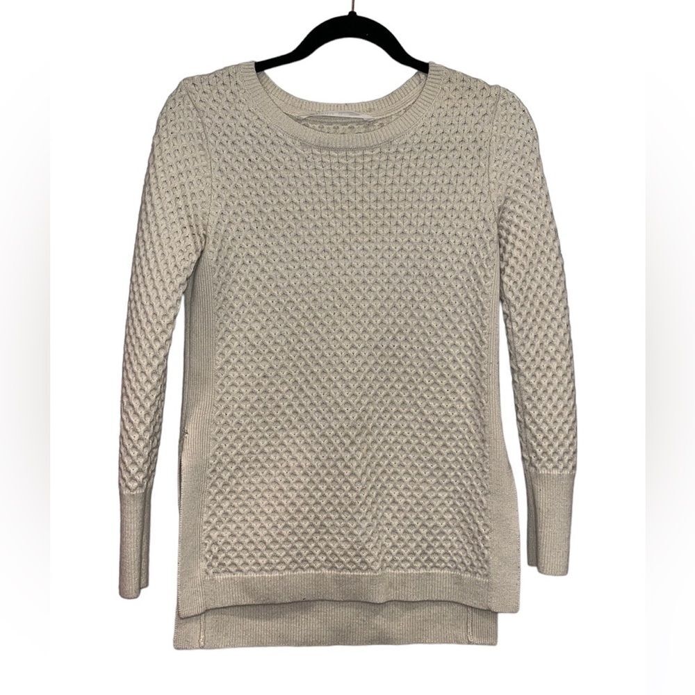 ATHLETA Cream/Dove Honeycomb Knit Wool Blend Tunic Sweater | Size XS